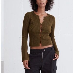 Oak + Fort Olive Green Ribbed Cardigan